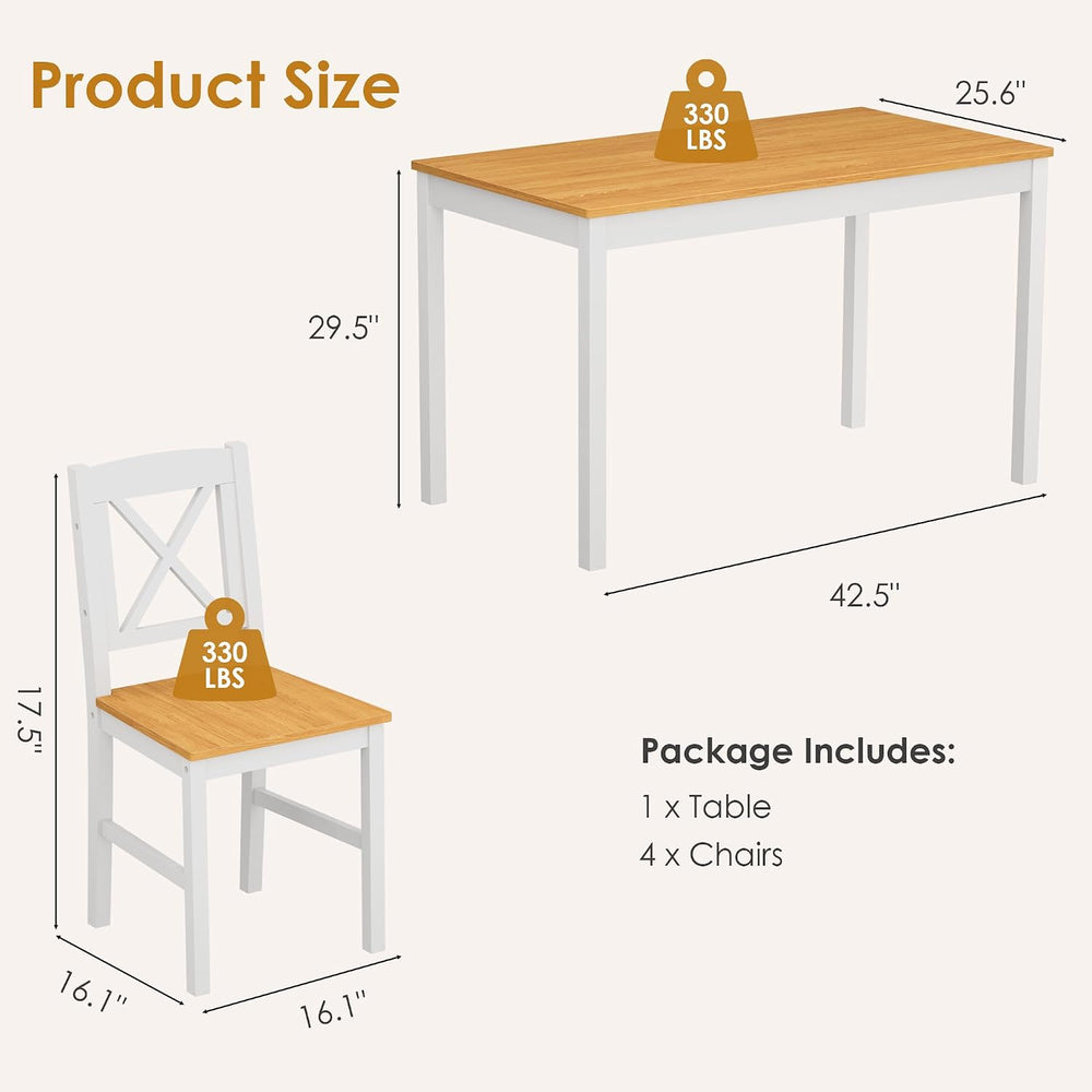 DlandHome 5 Piece Dining Table Set, Wood Kitchen Table with 4 Chairs for Dini...