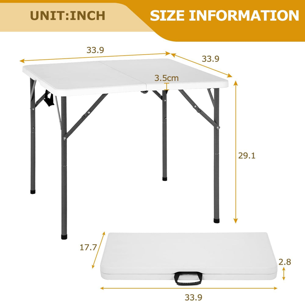 34" Square Folding Card Table, Fold-in-Half Utility Dining Portable Tabl...