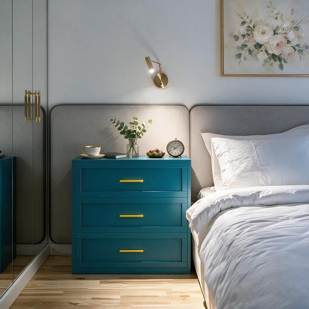 Blue 3 Drawer Metal Dresser