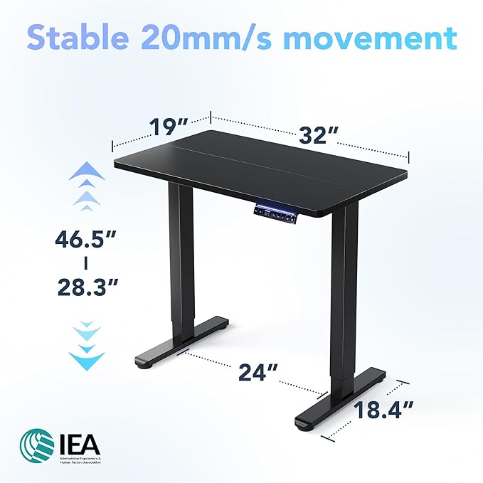 HUANUO 32 inch Electric Standing Desk with Smart APP, Alexa & Google Voice Control, Wi-Fi, Adjustable Height, 6 Memory Settings, Sedentary Reminder, Posture & Neck Care, Sit-Stand Desk, Black