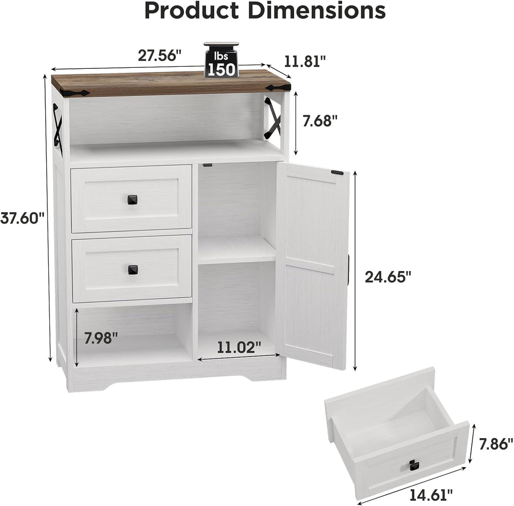 Vabches Farmhouse Buffet Sideboard Cabinet with 2 Drawers and Open Shelf, 27....