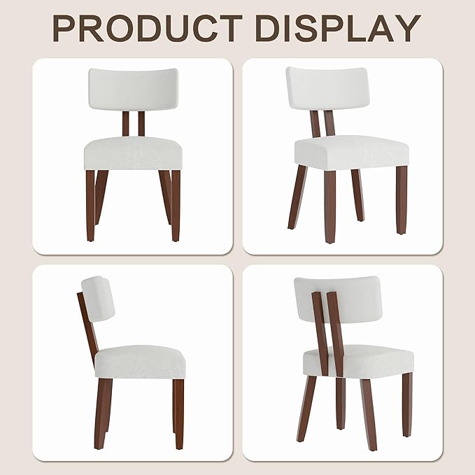 GOTMINSI Mid Century Modern Dining Chairs,Velvet Farmhouse Upholstered Kitchen Chairs, Accent Curved Backrest Dining Room Chairs with Hardwood Legs (Beige-Walnut Legs, 6PCS)