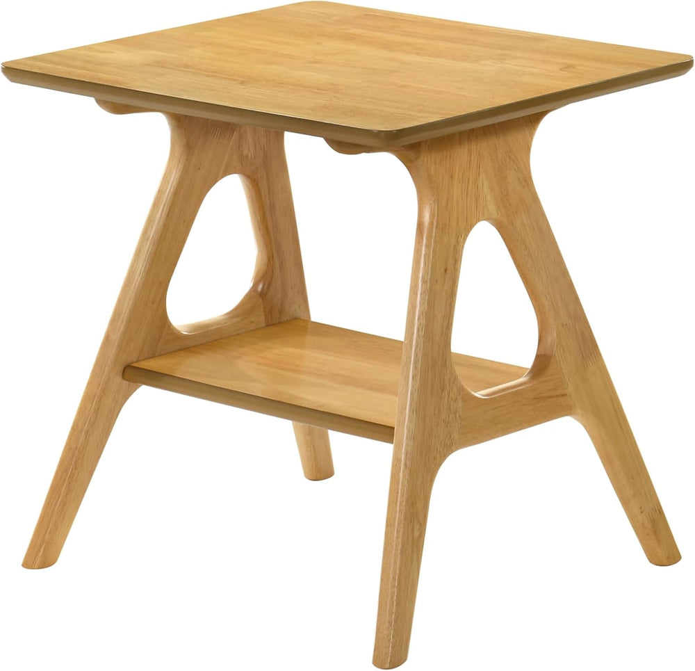 Roundhill Furniture Arona Mid-Century Modern Wood Shelf End Table, Natural Oa...