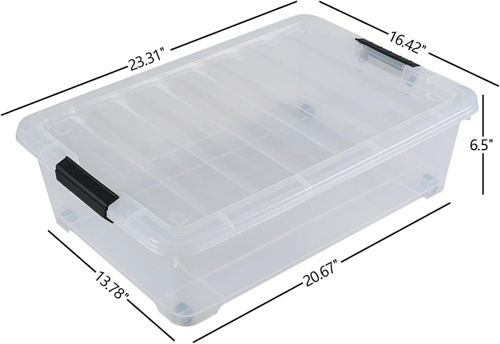 25 L Under Bed Storage Containers Plastic, 3 Packs Latch Storage Box with Wheels