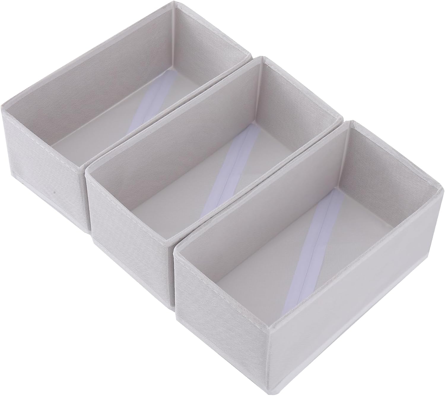 Socks Drawer Organizer Set of 3 Pack Raw White, 11' Small Fabric Underwear Dividers, Closet Cabinet Dresser Storage Boxes for Panties Bra Stockings Leggings