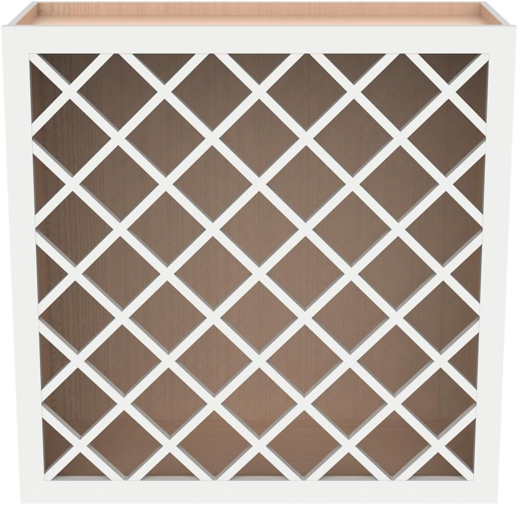 Solid Wood RTA Wine Bottle Rack Wall Cabinet with Lattice Panels - Bottle Holder Storage for Bar, Pantry, or Wine Cellar - Mocha finish Countertop Solution (Origami White, 24”W × 12”D × 30”H)