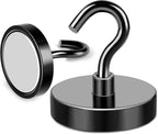 MIKEDE Black Magnetic Hooks Heavy Duty, 170LB+ Strong Neodymium Magnets for Refrigerator, Magnetic Hooks with Epoxy Coating for Hanging, Magnets with Hooks for Cruise, Home, Workplace - 10 Pack