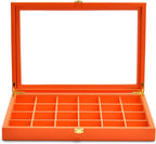 Oirlv 24 Grid Premium Leather Jewelry Organizer Tray with Transparent Lid Jewelry Display Case Drawer Insert Rings Earrings Holder