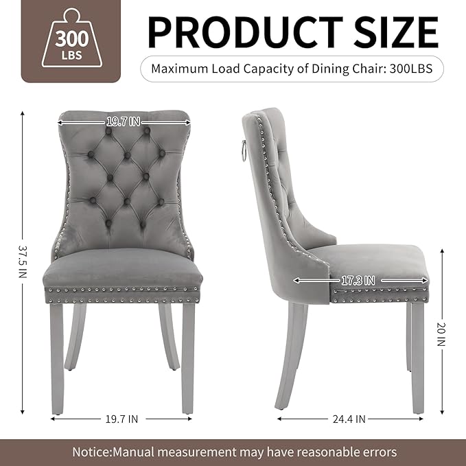 Velvet Dining Chairs Set of 2, High-end Tufted Upholstered Dining Chair with ...