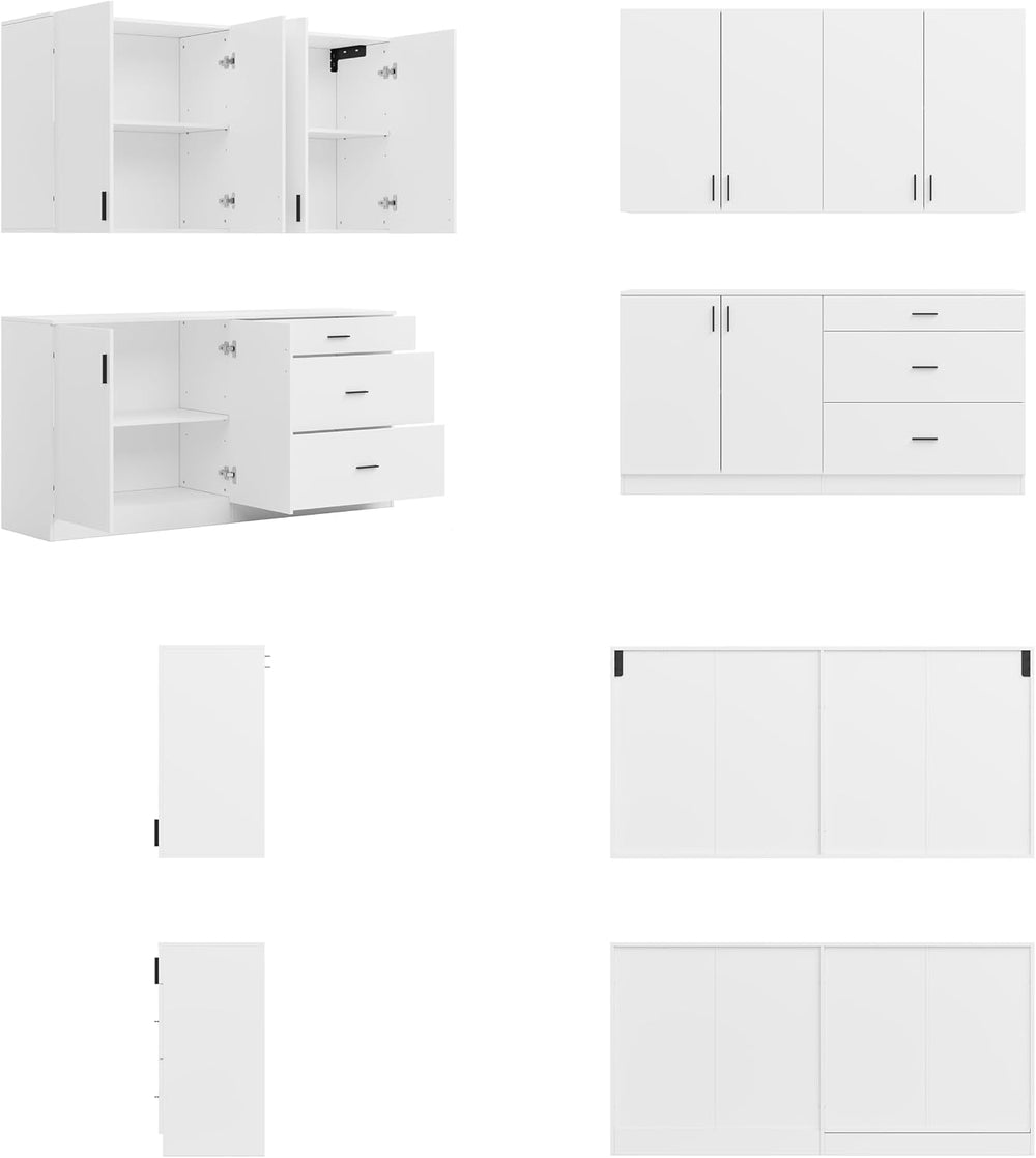 63" Wide Kitchen Pantry, 2-Piece Modern Storage Cabinet with 6 Doors and...