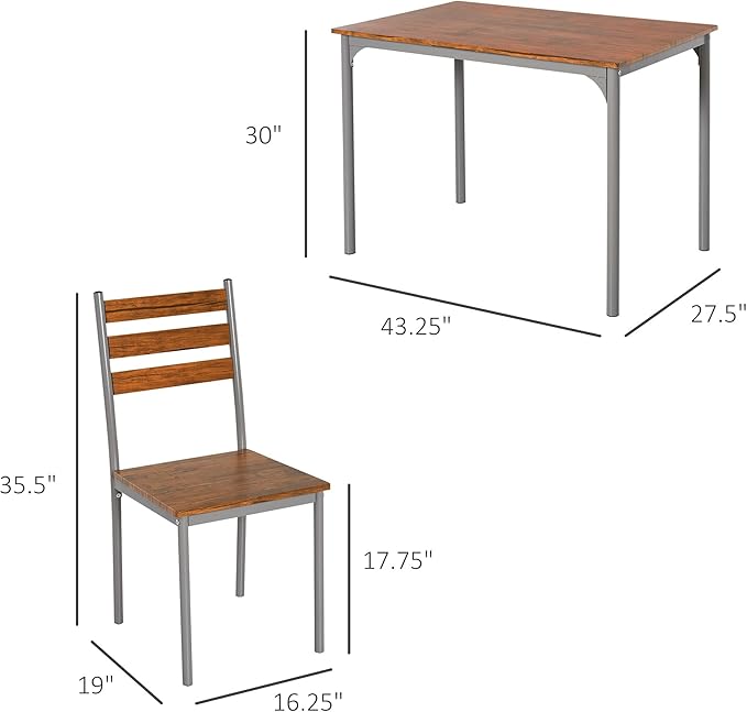 HOMCOM Modern Dining Table Set for 4, 5-Piece Kitchen Table Set, Rectangular Dining Table and 4 Chairs for Small Space, Dinette, Breakfast Nook, Brown