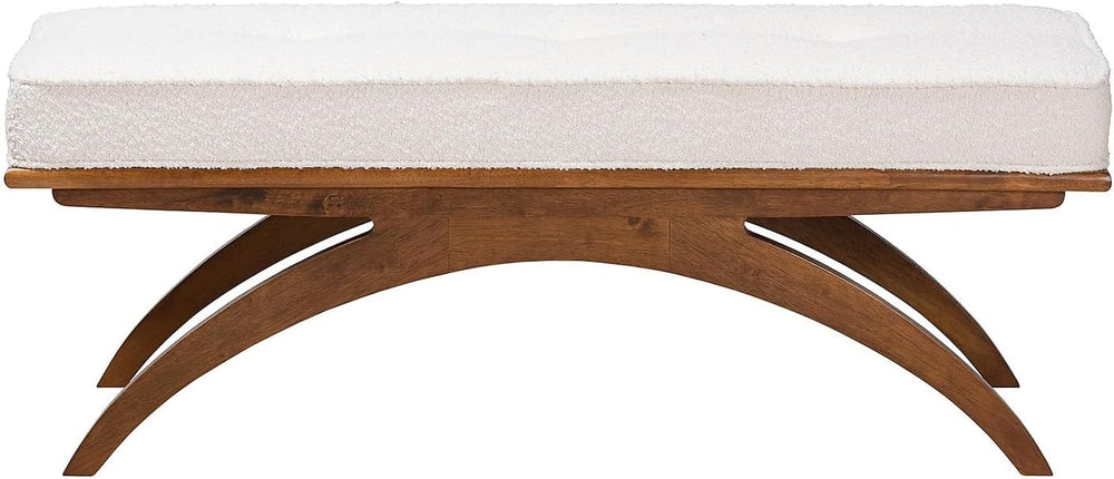 Baxton Studio Orella Boucle Fabric Bench, Cream/Walnut Brown