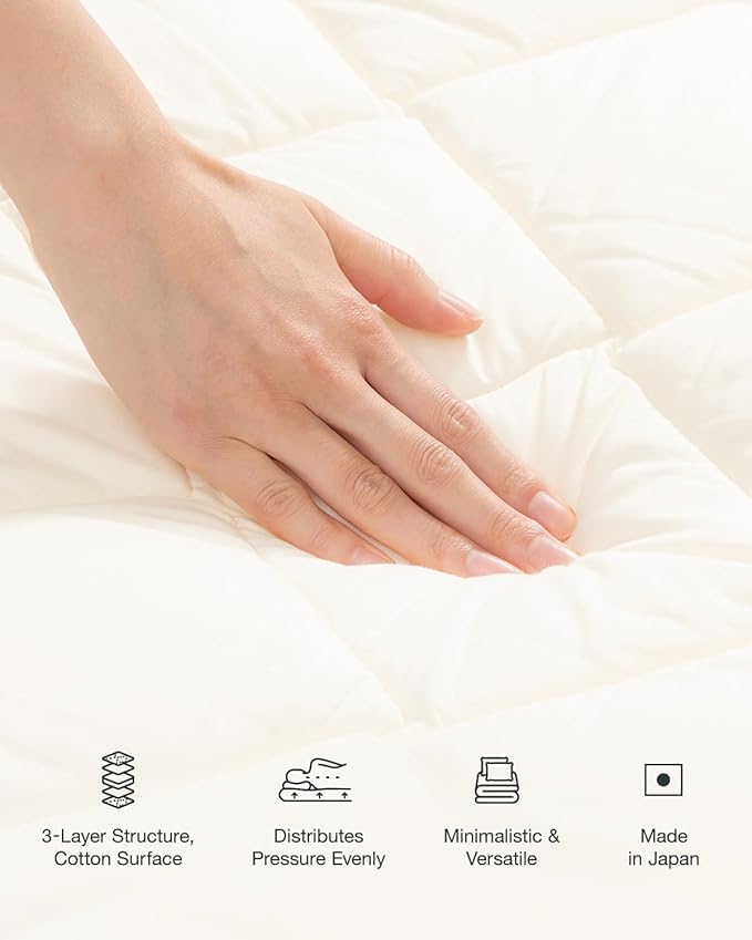 FULI Japanese Futon, Japanese Floor Bed, Tatami Foldable Bed, Roll Up Sleeping Pad, Shikibuton, Made in Japan (White, Twin)
