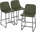 TAVR Counter Height Stools Set of 3, 24 inch Barstools Hold up to 500 lbs | Armless Faux Leather Bar Stools with Sturdy Alloy Steel Legs & Soft Backrest for Kitchen Island, Coffee Shop, Green