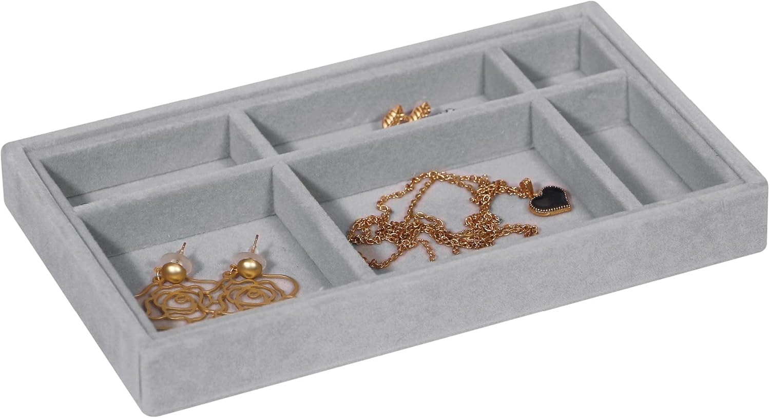 DIOMMELL 6 Pack Stackable Velvet Jewelry Trays Organizer, Jewelry Storage Box Display Trays Showcase Holder Closet Dresser Drawer Organizer for Earring Necklace Bracelet Ring Accessary, Grey