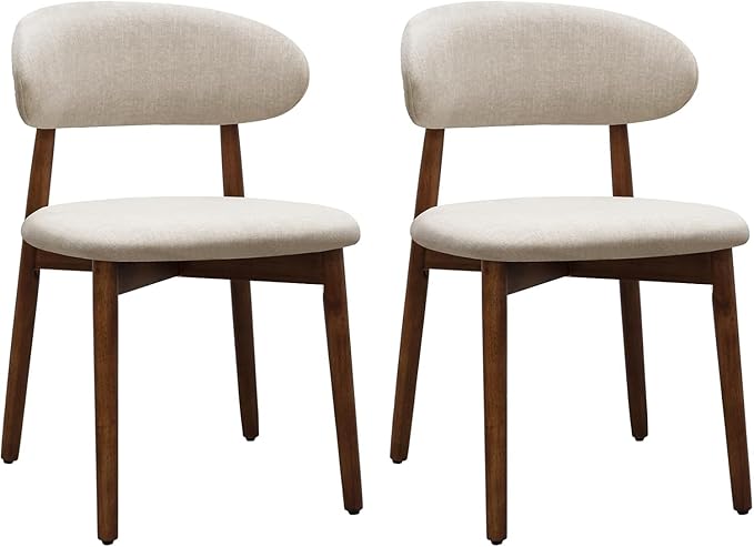 Farmhouse Dining Chairs Set of 2, Mid Century Modern Wooden Dining Room Chairs, Farmhouse Fabric Upholstered Kitchen Dinner Chairs for Living Room Restaurant Cafe, Walnut/Warm Grey
