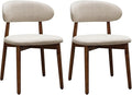 Farmhouse Dining Chairs Set of 2, Mid Century Modern Wooden Dining Room Chairs, Farmhouse Fabric Upholstered Kitchen Dinner Chairs for Living Room Restaurant Cafe, Walnut/Warm Grey