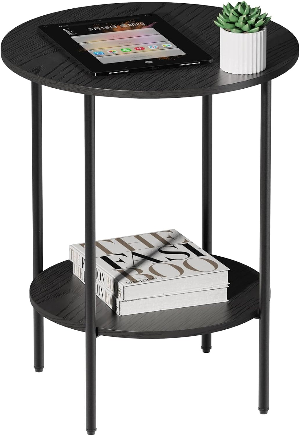 Side Table,Round End Table with 2 Storage Shelves| Compact Side Tables for Li...