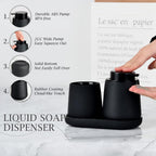 BosilunLife Black Bathroom Accessory Set - 3 pcs Ceramic Bathroom Soap Dispenser Set Farmhouse Bathroom Counter Decor Set Accessories, Soap Dispenser and Toothbrush Holder, Tray (Liquid Pump)