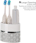 Creative Scents Mirror Damask Bathroom Accessory Set Complete - Decorative 4 Piece White and Gray Bathroom Set Includes: Soap Dispenser, Soap Dish, Toothbrush Holder and Tumbler