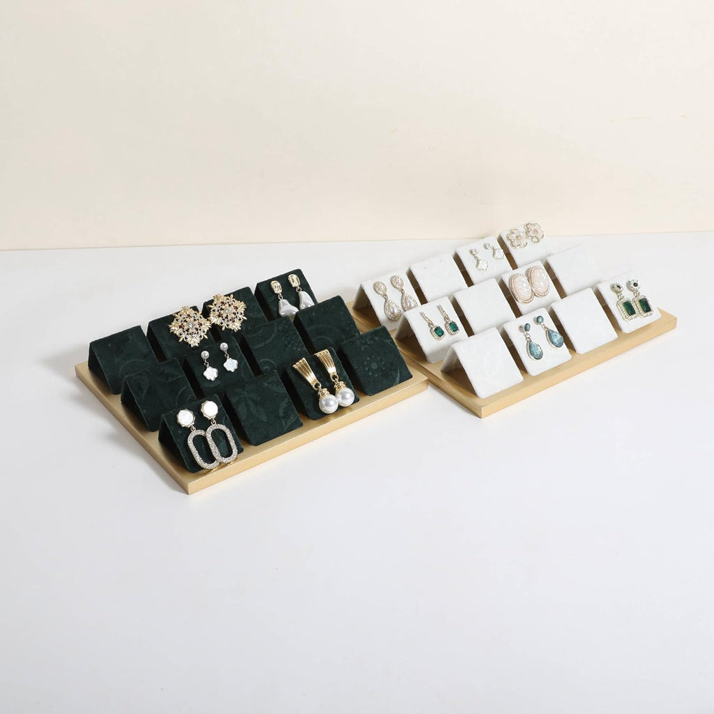GemeShou Golden coated earring display stand for selling, velvet stud earring holder for jewelry display, Jewlery earring storage organizer tray, studs holder jewelry organizer【Earring holder-Green】
