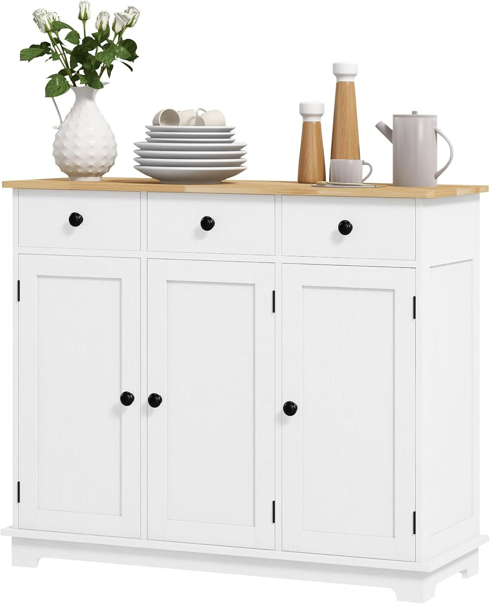 Sideboard with Solid Wood Countertop, Modern Kitchen Storage Cabinet, Coffee ...