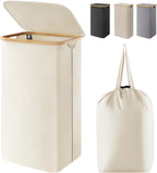 Lifewit 100L Laundry Basket with Lid, Clothes Hampers for Laundry with Bamboo Handles and A Removable Bag, Large Foldable Laundry Hamper for Bedroom, Bathroom, Dorm, Laundry Room, White