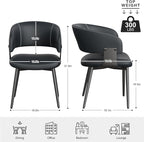 Modern Dining Chairs Set of 2, Faux Leather Upholstered Kitchen Chairs with Curved Back and Metal Legs, Mid Century Chairs for Dining Room, Kitchen, or Café (Black)