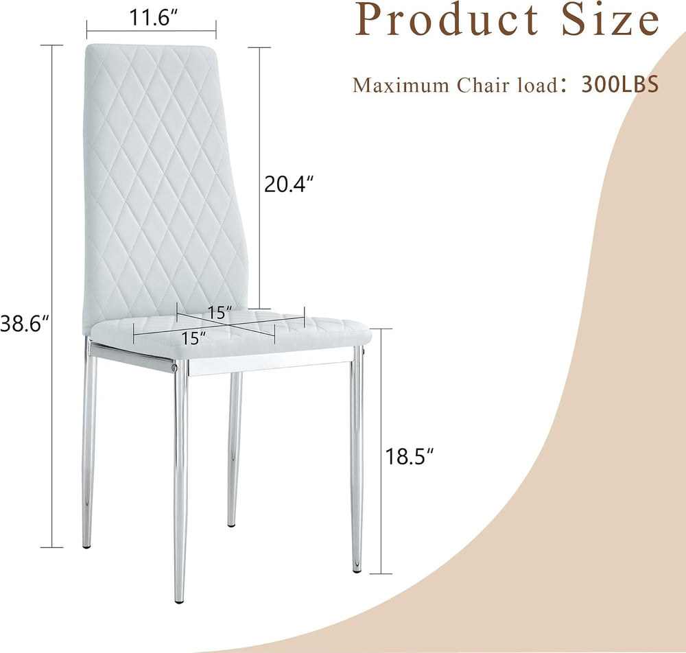 Dining Chairs Set of 6, Gray PU Leather, High Back, Silver Legs | Modern upho...