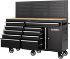 Garvee 60 in Rolling Tool Chest, 10 Drawers Mobile Garage Tool Cabinet | Heavy Duty 1750 LBS Load Workbench with Pegboard & Charging Station for Workshop, Black
