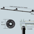 Industrial Pipe Clothes Rack with 3 Hooks, 72’'L Wall Mounted Garment Rack, Heavy Duty Iron Garment Bar, Clothes Hanging Rod Bar for Laundry Room, Max Load 135Lb Black (3 Base)