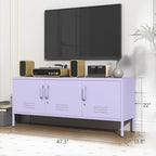 3 Door Lockable Metal TV Stand Storage Cabinet, Wide Heavy Duty Media Console for Large 100+ Inch TVs, Home Office Entertainment Center, Purple 22" H X 47.3" W X 13.8" D