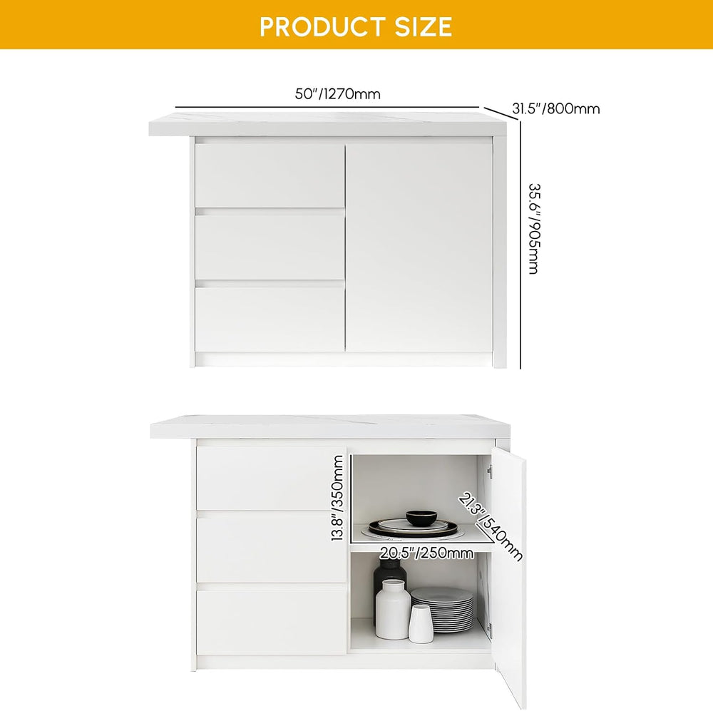 homary Kitchen Island with Storage & Wine Rack, 50" Modern White Kit...