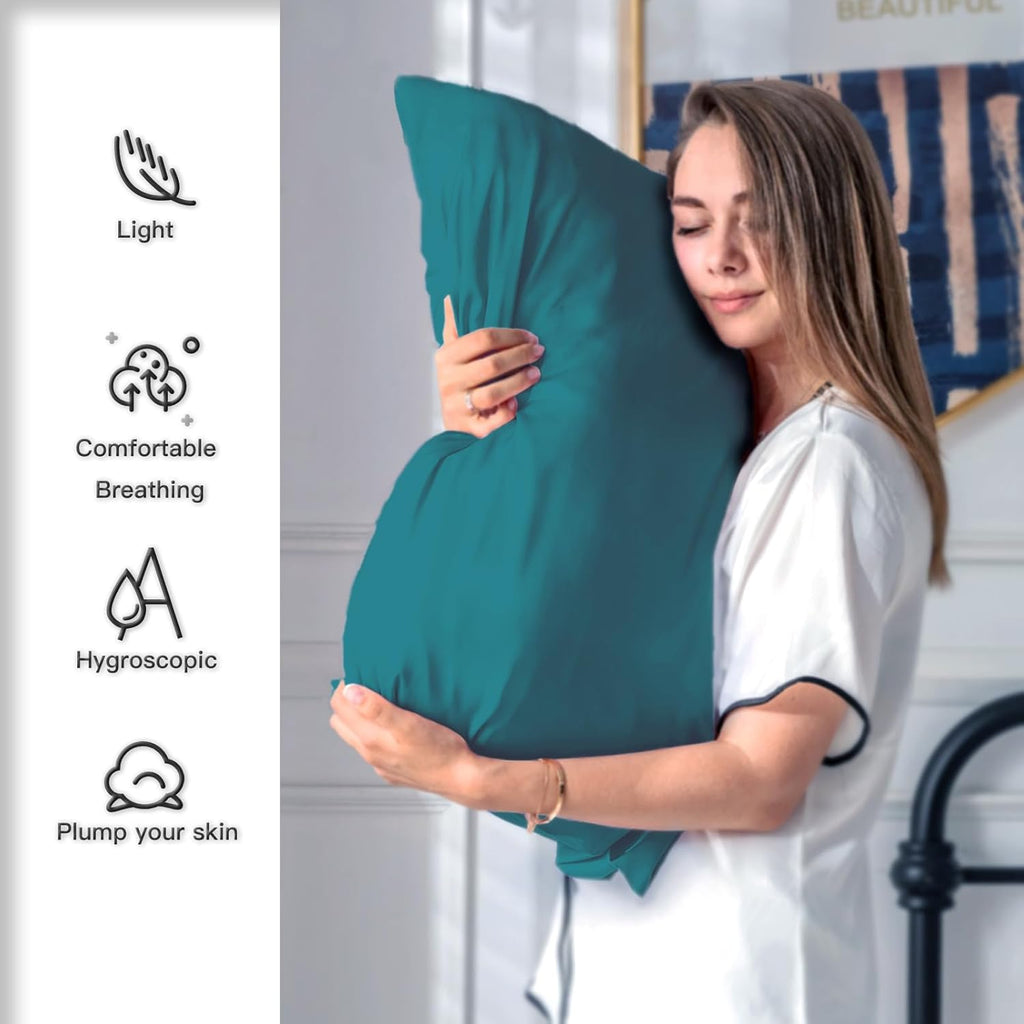 Silk Pillow Cases 2 Pack Soft Breathable and Sliky Queen Size Pillow Cases Set of 2,Natural Mulberry Satin Silk Pillowcase with Hidden Zipper for Hair and Skin (Teal,20"X 30",2pcs)