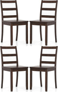 COSTWAY Wooden Dining Chairs Set of 4, Mid-Century Modern Armless Kitchen Side Chairs with Curved Backrest and Rubber Wood Legs for Home Dining Room, Kitchen, Restaurant (Brown)