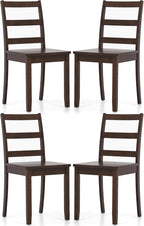 COSTWAY Wooden Dining Chairs Set of 4, Mid-Century Modern Armless Kitchen Side Chairs with Curved Backrest and Rubber Wood Legs for Home Dining Room, Kitchen, Restaurant (Brown)