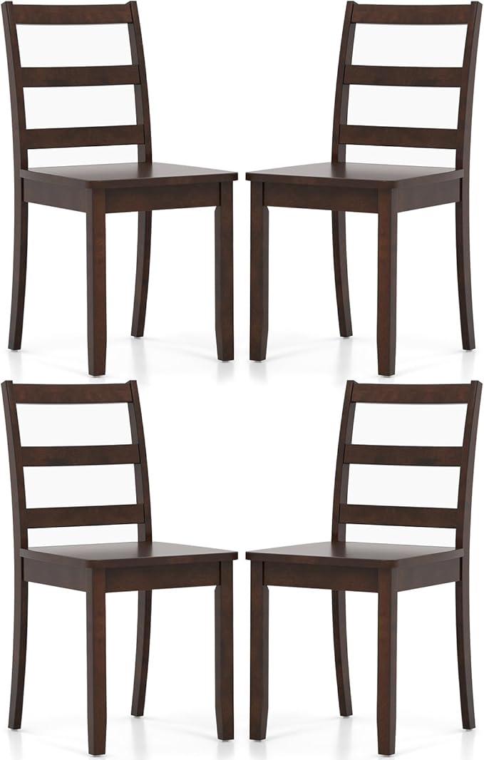 COSTWAY Wooden Dining Chairs Set of 4, Mid-Century Modern Armless Kitchen Side Chairs with Curved Backrest and Rubber Wood Legs for Home Dining Room, Kitchen, Restaurant (Brown)