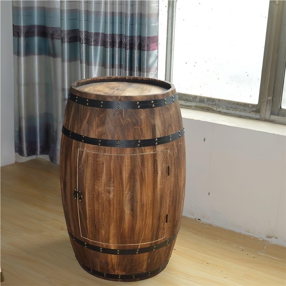 Wood Whiskey Barrel Tables, Barrels Side Table with Door, Bar Decorative Wine...