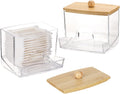Tbestmax 2 Pack 10oz Qtip Holder Dispenser with Bamboo Lids, Big Clear Bathroom Organizer Accessories Decor for Storage-Qtips Cotton Ball Holder Apothecary Jars, Cotton Swabs, Floss Container