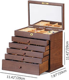 Vintage Rustic Wooden Jewelry Organizer boxes with 5 Drawers & Lock | Large Storage Box for Necklaces, Rings, Earrings | Handcrafted Gift for Women