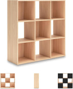 Signature Design by Ashley Piperton Contemporary 3-Tier Floor Standing 9 Cube Organizer for Living Room, Wood, Works with 10.5 W x 10.5 D x 11 H Storage Bin (Sold Separately), Light Brown