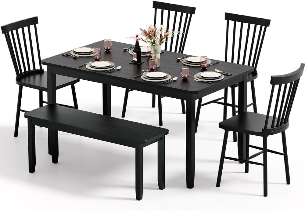 JUMMICO Solid Wood 6 Piece Dining Table Set, Modern 58"/W Kitchen Table ...