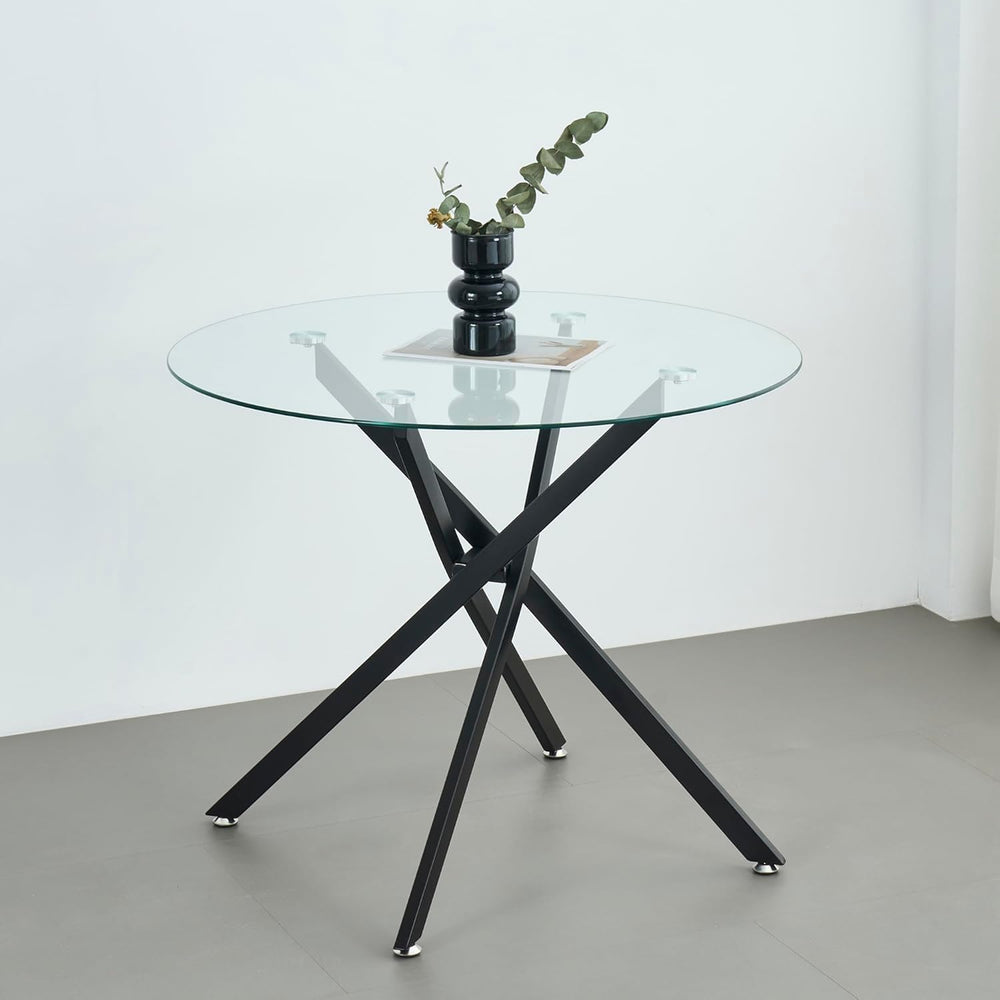 Modern Dining Table for 4 People, 36" Round Dining Table with Black Chro...