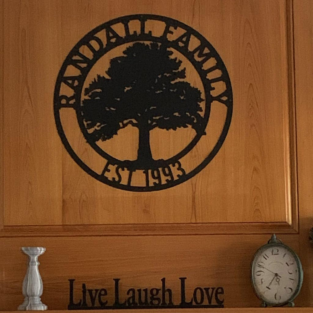 RealSteel Family Name Sign, Custom Metal Signs for Outside, Oak Tree