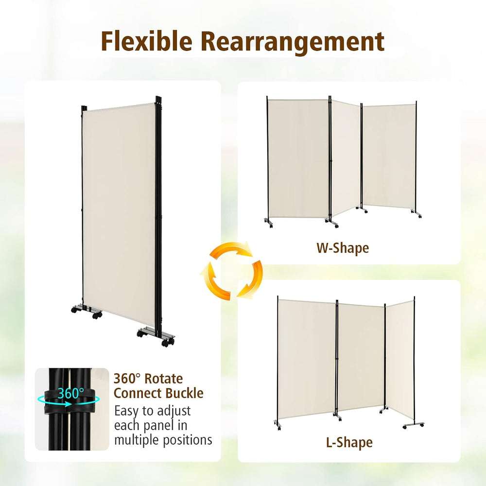 GOFLAME 3 Panel Folding Room Divider, 6FT Rolling Privacy Screen with Lockabl...