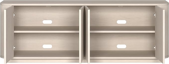 Henn&Hart Fluted TV Stand for TVs up to 75" with 2 Storage Cabinets with an Adjustable Shelf for Living Room, Family Room, or Office, Beech White