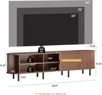 86.6" TV Stand with Power Outlet, Mid-Century Modern Television Stand, Fluted Media Console with Sliding Doors, Entertainment Center for TVs up to 90 Inch, Adjustable Shelves, Walnut