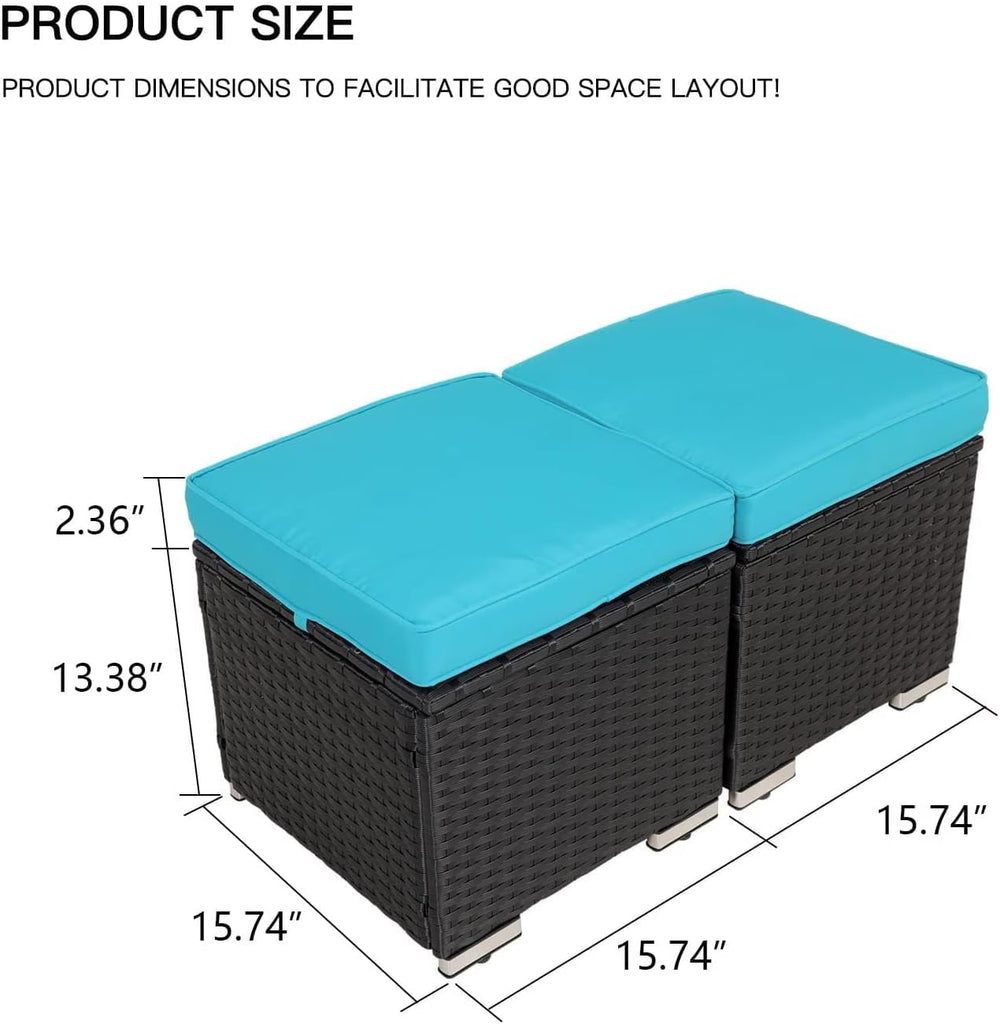 2 Wicker Ottomans, Multipurpose Outdoor Patio Ottoman Furniture, Additional S...