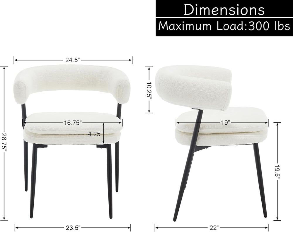 Shunzhi White Upholstered Dining Chairs Set of 6 Modern Barrel Boucle Fabric ...