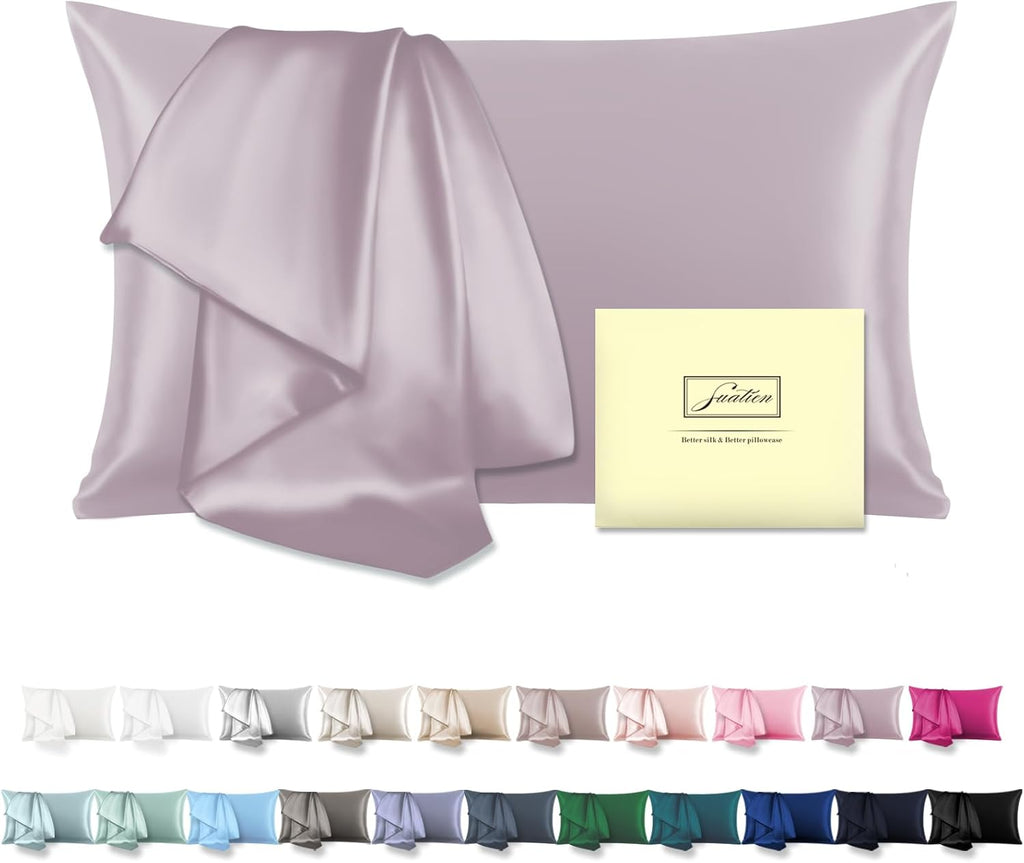 Mulberry Silk Pillow Cases for Hair and Skin Queen Size Silk Pillowcase with Zipper Soft Breathable Smooth Cooling Satin Silk Pillow Covers for Sleeping (Lavender,20"X 30",1Pcs)